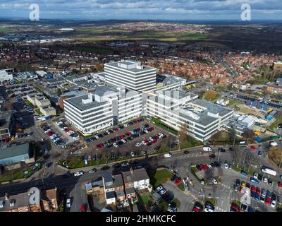 Luftaufnahme des Barnsley Hospital Stockfoto