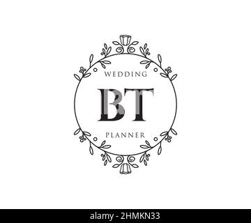 BT Initials Letter Hochzeitslogos Kollektion, handgezeichnete moderne minimalistische und florale Vorlagen für Einladungskarten, Save the Date, elegant Stock Vektor