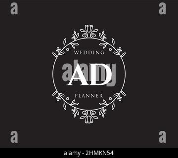 AD Initials Letter Hochzeit Monogram Logos Kollektion, handgezeichnete moderne minimalistische und florale Vorlagen für Einladungskarten, Save the Date, elegant Stock Vektor