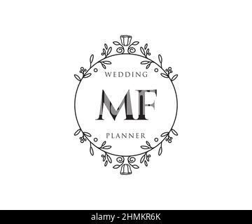 MF Initials Letter Hochzeit Monogram Logos Kollektion, handgezeichnete moderne minimalistische und florale Vorlagen für Einladungskarten, Save the Date, elegant Stock Vektor