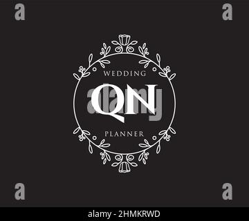 QN Initials Letter Hochzeit Monogram Logos Kollektion, handgezeichnete moderne minimalistische und florale Vorlagen für Einladungskarten, Save the Date, elegant Stock Vektor