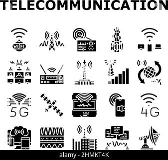 Symbole Für Die Telekommunikationstechnologie Setzen Den Vektor Stock Vektor