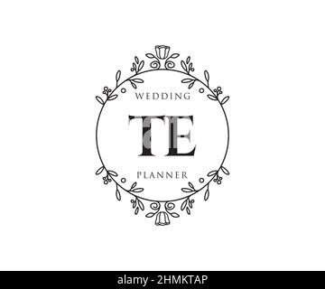 TE Initials Letter Hochzeitslogos-Kollektion, handgezeichnete, moderne, minimalistische und florale Vorlagen für Einladungskarten, Save the Date, elegant Stock Vektor