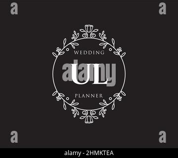 UL Initials Letter Hochzeitslogos-Kollektion, handgezeichnete, moderne, minimalistische und florale Vorlagen für Einladungskarten, Save the Date, elegant Stock Vektor