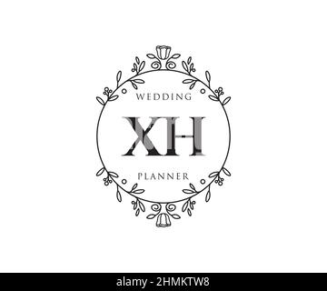 XH Initials Letter Hochzeit Monogram Logos Kollektion, handgezeichnete moderne minimalistische und florale Vorlagen für Einladungskarten, Save the Date, elegant Stock Vektor