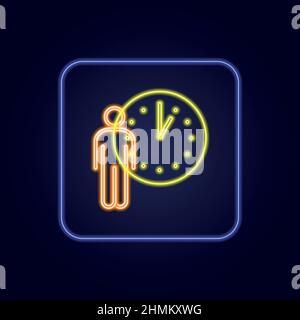 Stilvolle gelbe Neon-Symbol in blauen Rahmen Uhr - Vektor-Illustration Stock Vektor