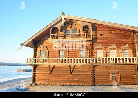 Altes Holzkloster auf der Insel Kizhi. Russland, Karelien. Winter Stockfoto