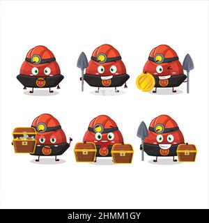 Bergleute rot chinesischen traditionellen Hut niedlichen Maskottchen Charakter trägt Helm. Vektorgrafik Stock Vektor
