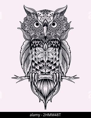 Illustration Eule Vogel Mandala Stil Stock Vektor