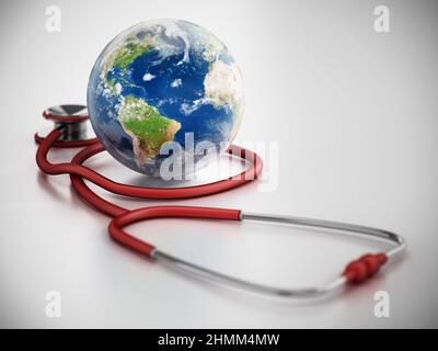 Stethoskop mit blauer Kugel. 3D Abbildung. Stockfoto