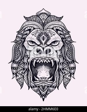 Illustration Gorilla Kopf Mandala Ornament Stil Stockfoto