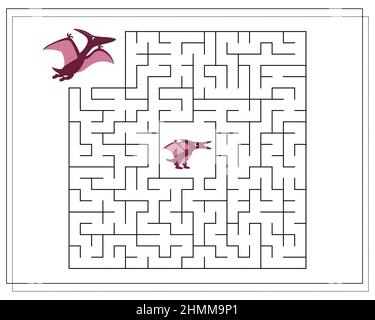 Kinder-Logik-Spiel gehen durch das Labyrinth. Helfen Sie dem Baby pterodactyl, das Labyrinth passieren, Dinosaurier. Vektor auf weißem Hintergrund isoliert Stock Vektor