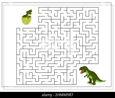 Kinder-Logik-Spiel gehen durch das Labyrinth. Helfen Sie dem Baby Tyrannosaurus, das Labyrinth passieren, Dinosaurier. Vektor auf weißem Hintergrund isoliert Stock Vektor