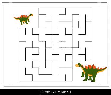 Kinder-Logik-Spiel gehen durch das Labyrinth. Helfen Sie dem Baby Dinosaurier, das Labyrinth zu passieren. Vektor auf weißem Hintergrund isoliert Stock Vektor