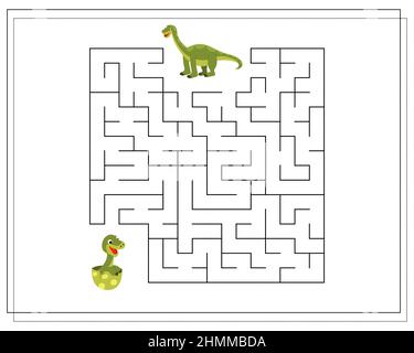 Kinder-Logik-Spiel gehen durch das Labyrinth. Helfen Sie dem Baby Brontosaurus, das Labyrinth passieren, Dinosaurier. Vektor auf weißem Hintergrund isoliert Stock Vektor
