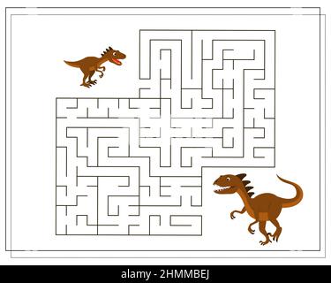 Kinder-Logik-Spiel gehen durch das Labyrinth. Helfen Sie dem Baby Dinosaurier, das Labyrinth passieren, Dinosaurier. Vektor auf weißem Hintergrund isoliert Stock Vektor