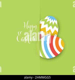 Vektor Einfache osterkartenvorlage mit verzierten ostereiern aus dem Papier in der Papierfalte mit realistischem Schatten geschnitten und Platz für Frohe Ostern ca. Stock Vektor