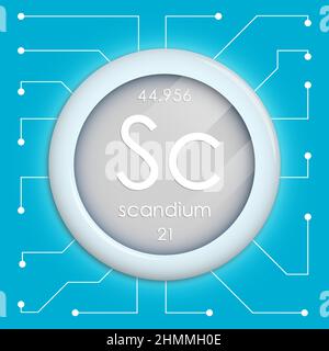 Realistische Taste mit Scandium-Symbol. Chemisches Element ist Scandium. Vektor auf weißem Hintergrund isoliert Stock Vektor