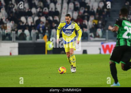 TURIN, ITALIEN. 10. FEBRUAR 2022. Mattia De Sciglio von Juventus FC während des Italien-Cup-Spiels (Viertelfinale) zwischen Juventus FC und US Sassuolo in Al Stockfoto