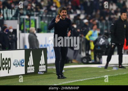 TURIN, ITALIEN. 10. FEBRUAR 2022. Alessio Dionisi, Cheftrainer von US Sassuolo, während des Italien-Cup-Spiels (Viertelfinale) zwischen dem FC Juventus und US Sass Stockfoto