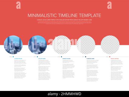 Vektor-Infografik Einfache minimalistische Zeitleiste Vorlage aus Kreis Foto Platzhalter mit Textinhalt gemacht - leichte Version mit einfachen Zeitlinie. Stock Vektor