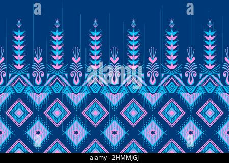 Pink und Blau auf Marineblau. Geometrische ethnische orientalische Muster traditionelle Design für Hintergrund, Teppich, Tapete, Kleidung, Verpackung, Batik, Stoff, illus