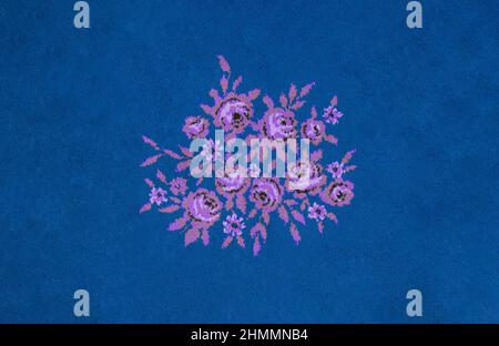 Blaue Teppichstruktur, abstraktes florales Ornament Stockfoto