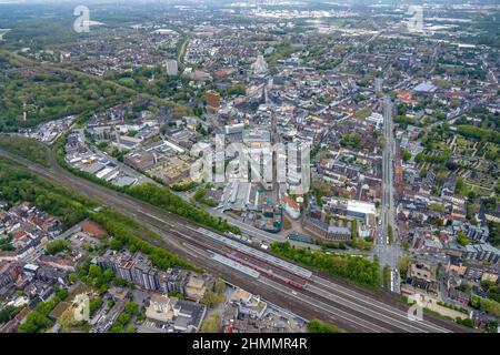 Luftaufnahme, Gelsenkirchen Hauptbahnhof, Neustadt, Gelsenkirchen, Ruhrgebiet, Nordrhein-Westfalen, Deutschland, Bahngleise, Bahnhof, DE, Deutsche Ba Stockfoto