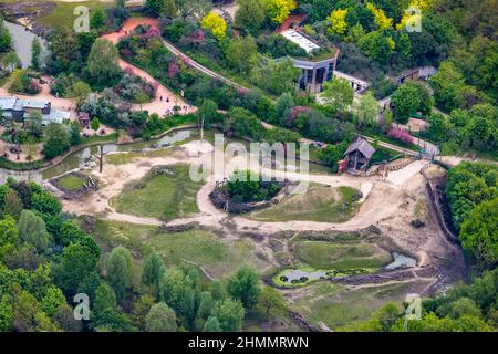 Luftaufnahme, ZOOM Erlebniswelt Zoo, Bismarck, Gelsenkirchen, Ruhrgebiet, Nordrhein-Westfalen, Deutschland, DE, Europa, Luftaufnahmen, Luftaufnahme, Stockfoto