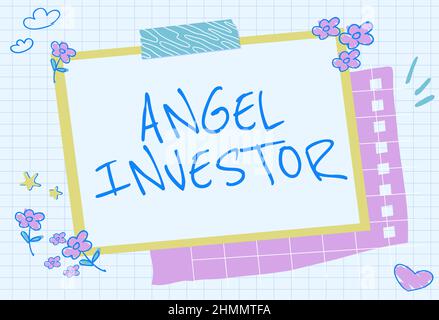 Schild mit Angel Investor. Internet-Konzept hoch netto wert Einzelperson, die finanzielle Unterstützung bietet Blank Frame mit abstrakten verziert Stockfoto