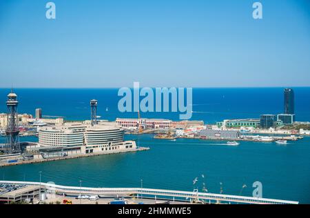 Panoramablick auf den Hafen von Barcelona, Katalonien, Spanien Stockfoto