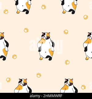 Calico Cat Seamless auf Elfenbein Hintergrund Vektor Illustration Stock Vektor