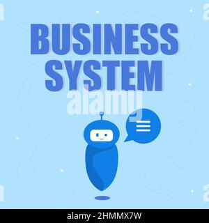 Handschrift Text Business System. Business-Schaufenster Eine Methode zur Analyse der Informationen von Organisationen Cute Floating Robot Telling US New Stockfoto