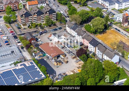 Luftaufnahme, Baustofflager und Baustelle Glückauf-Center, geplante Sanierung und Sanierung, Gladbeck, Ruhrgebiet, Nordrhein-Wes Stockfoto