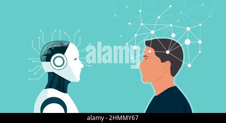 Maschine vs Mensch: Unterschied zwischen einem Roboter und einem Mann Stock Vektor