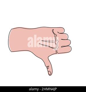 Daumen nach unten, nicht gefallen. Handbewegung. Eine fortlaufende Linie Art Zeichnung Vektor Illustration von Arm mit Abneigung Stock Vektor