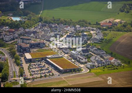 Luftaufnahme, Nahversorgungszentrum Höseler Straße, Wohngebiet mit Inselname, Heiligenhaus, Ruhrgebiet, Nordrhein-Westfalen, Deutschland, Aldi-Sup Stockfoto