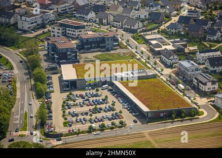 Luftaufnahme, Nahversorgungszentrum Höseler Straße, Wohngebiet mit Inselname, Heiligenhaus, Ruhrgebiet, Nordrhein-Westfalen, Deutschland, Aldi-Sup Stockfoto