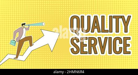 Handschrift Text Quality Service. Konzeptfoto, wie gut der Service den Erwartungen des Kunden entspricht man Drawing Holding Graph Arrow Showing Stockfoto