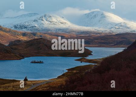 Loch Stack im Winter, Sutherland Stockfoto