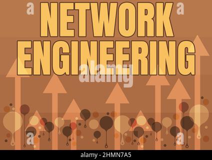 Konzeptunterschrift Network Engineering. Wort für Feld, das sich mit der Anforderung des Internetworking-Dienstes befasst Illustration eines langen, schwebenden Pfeils Stockfoto