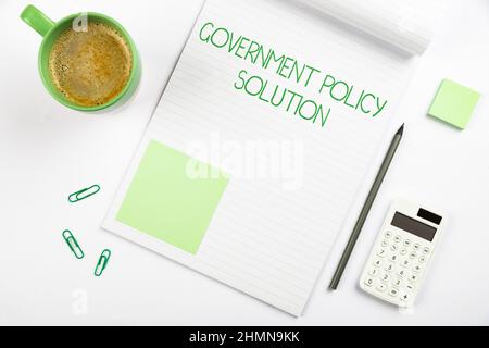 Konzeptunterschrift Government Policy Solution. Word für einen designten Spielplan, der als Reaktion auf eine Notkatastrophe Multiple Assorted Collection erstellt wurde Stockfoto