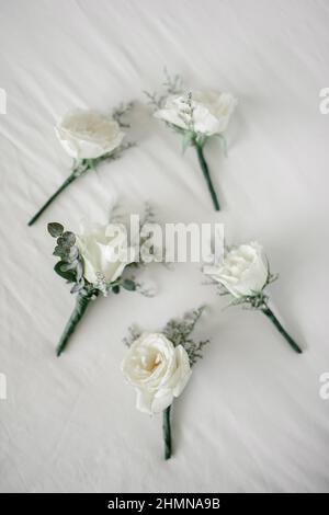 Eine Blume boutonniere an einem Hochzeitstag Stockfoto