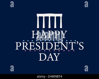 Alles gute zum President's Day. Gebäude mit Spalten und Text mit Sternen. Design für Grußkarten, Banner und Werbematerialien. Vektorgrafik Stock Vektor