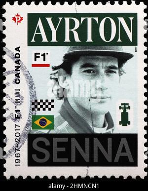 Ayrton Senna potrait auf Briefmarke Stockfoto