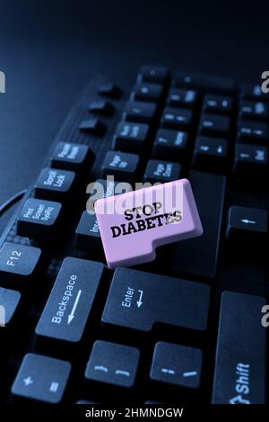 Handschrift Text Diabetes stoppen. Wort für Blutzuckerspiegel ist höher als normal Injektion Insulin Schreibschrift Endbenutzer-Lizenzvereinbarung, Eingabe New Stockfoto