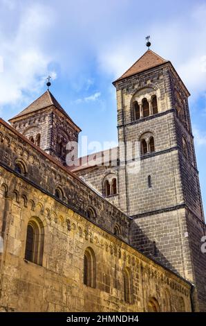 Stiftskirche St. Servatius der Kaiserlichen Abtei, auch Dom genannt, aus dem 11th. Jahrhundert, Quedlinburg, Sachsen-Anhalt, Deutschland. Stockfoto