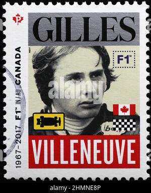 Gilles Villeneuve Porträt auf Briefmarke Stockfoto