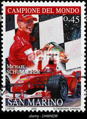 Michael Schumacher auf Briefmarke von San Marino Stockfoto