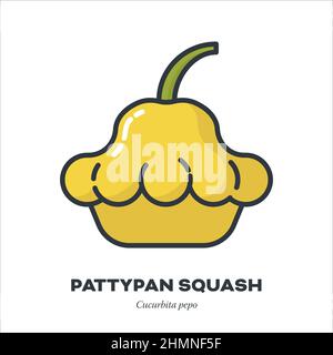 Pattypan Squash oder Pattison Gemüse Symbol, Umriss mit Farbe füllen Stil Vektor-Illustration Stock Vektor